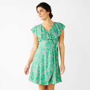 Floral Green Wrap Dress